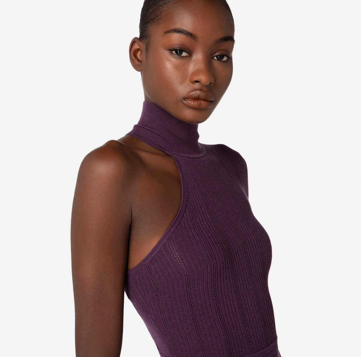 One-shoulder calf-length knit dress - Image 3